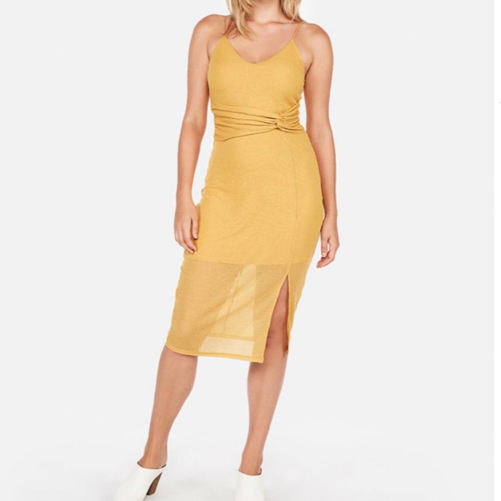 Express Ribbed Twist Front Sheer Midi Dress XL